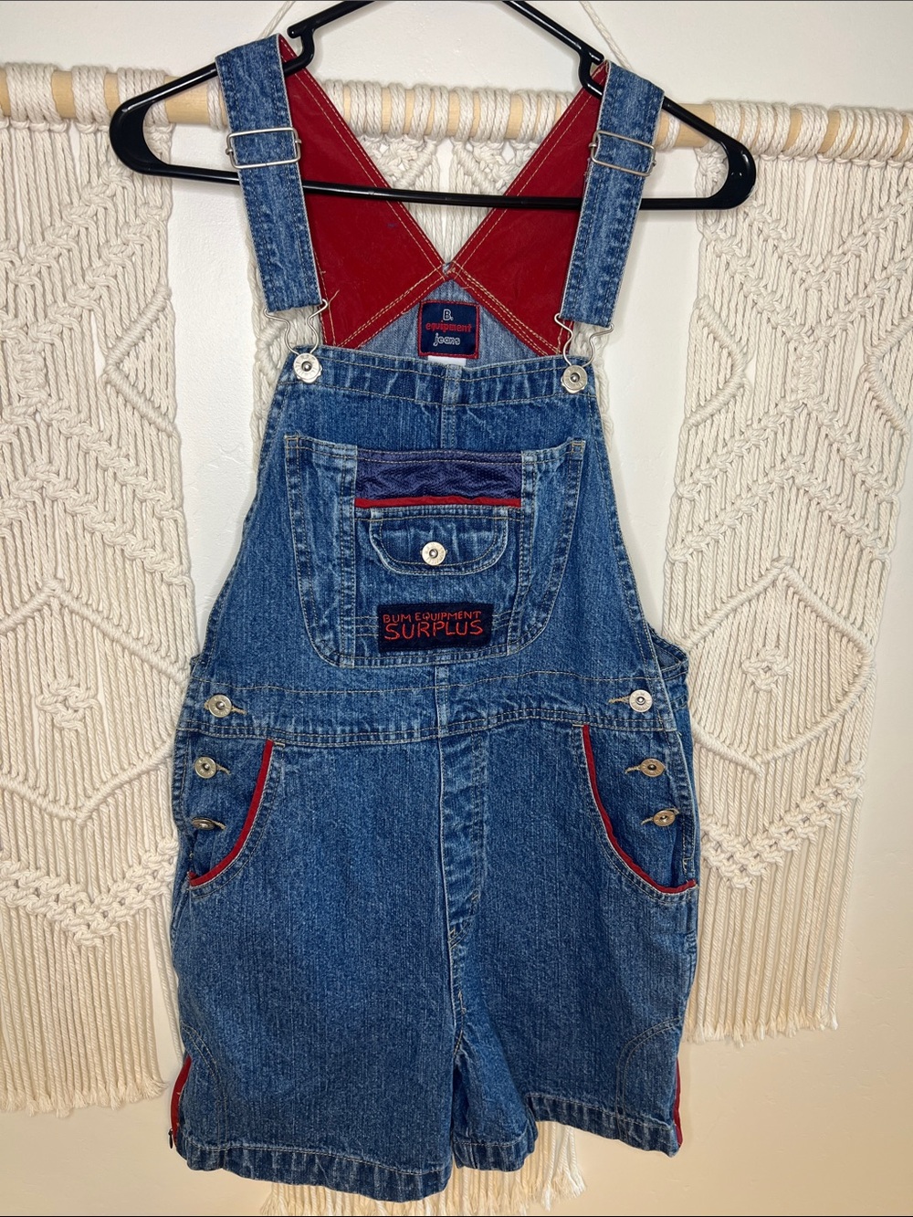 SURPLUS Women’s Denim Short Overalls with Red Trim